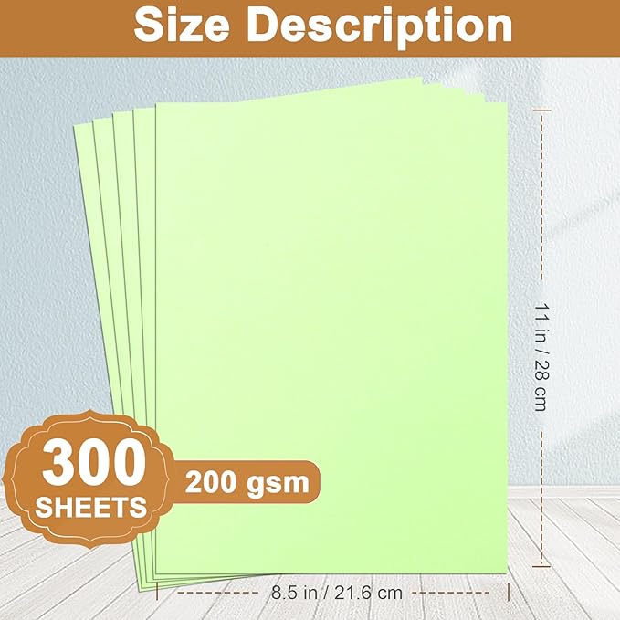 Silunkia 300 Sheets Light Green Cardstock 8.5 x 11 Craft Paper, 75lb Thick Christmas Paper Card Stock for DIY Cards Making, Thank You Cards, Party Invitations, School Scrapbooking