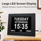 TMC 【New 2026】 Dementia Clock Large Digital Clock for Seniors, Large Display with Custom Alarms, Digital Calendar Alarm Day Clock with Day & Date for Elderly, Clear Numbers Alzheimer (Black, SD)