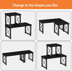 Honiter 2 Sets Desk Shelf, Desktop Organizer Shelf, Freestanding Small Bookshelf Desk Organizer, 2 Tier Independent Stackable Desktop Shelves, Desktop Office Storage Rack Display Shelf, Black