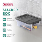 Sterilite 6-Pack Modular Stacker Box, Durable Clear Plastic Storage Bins with Latching Lids, 16 Quart - Stackable Organizing Container Boxes for Closet, Bathroom, and Office