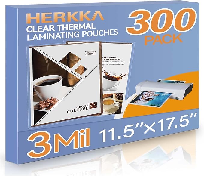 HERKKA 300 Pack Laminating Sheets, Hold 11 x 17 Inch Sheet, 3 Mil Clear Thermal Laminating Pouches 11.5 x 17.5 Inch Lamination Sheet Paper for Laminator, Round Corner