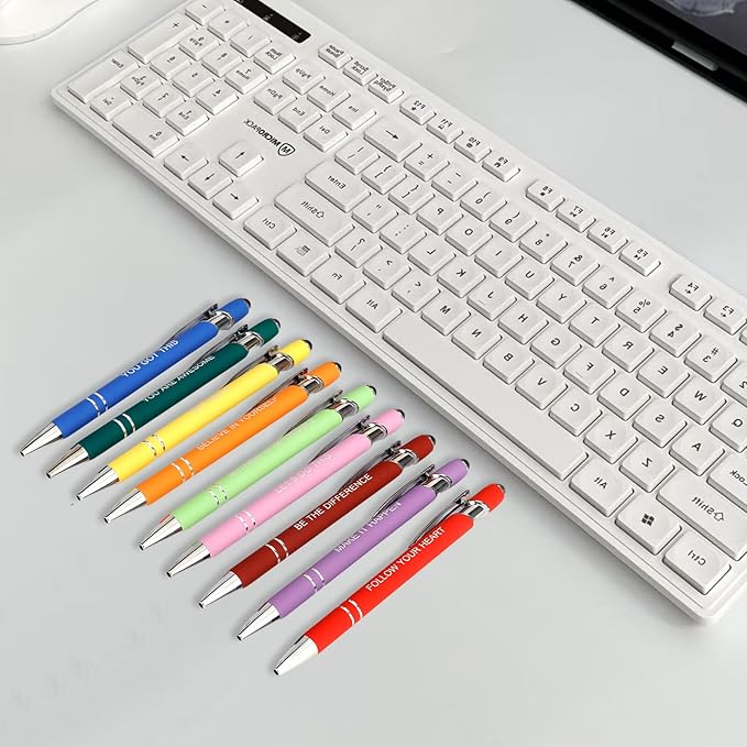 9 Pcs Inspirational Pens Bulk - Motivational Ink Ballpoint Pen with Quotes Stylus Tip Nurse Gifts for School Coworkers Office Supplies Black Ink