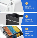 MIIIKO Mobile Filing Cabinet 3 Drawer, White Small File Cabinet with Lock Under Desk, Filing Cabinets for Home Office with Wheels, A4/Letter/Legal Hanging File Folders