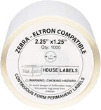 HOUSELABELS 2.25" x 1.25" Address Labels on 1" Core Compatible with Zebra and Rollo Printers, 15 Rolls / 1,000 Labels per Roll