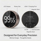 Rechargeable Magnetic Kitchen Timer,LED Countdown/Up Timer, Supports USB-C Charging,with Loud Alarm,3 Preset Quick Times(5/15/25m),Perfect for Kitchen Cooking, Studying, and Fitness (Brown)