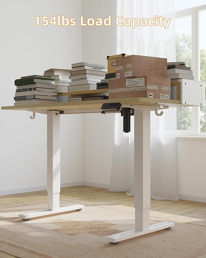 YIHAYO Electric Standing Desk with Drawers, 48 x 24 Inches Adjustable Desk with Storage Shelf, Stand Up Desk with Splice Board, Computer Table for Home Office, White Frame/Natural Top