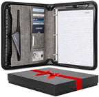 Forevermore Portfolios Padfolio Binder - Professional Faux Leather Travel Organizer Pouch for Tablet, Documents, Presentation Folders, Zipper Closure, Detachable 3-Ring Notepad - Gray