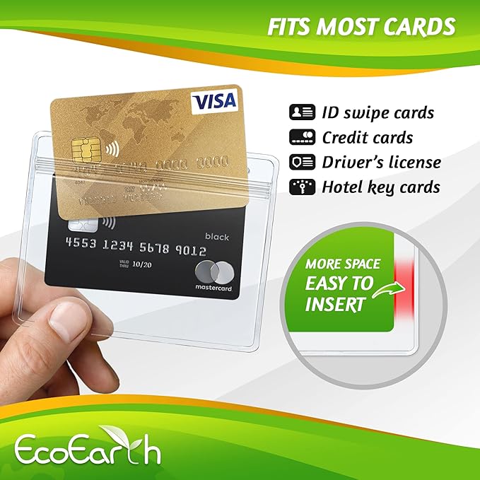 EcoEarth - Horizontal Card Protector w/Soft Edge - Sealable 4x3 Inch, Clear, 100 Pack - Waterproof ID Badge Holder - Plastic Name Tag Holder Bulk