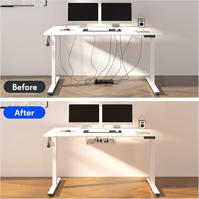 FLEXISPOT EN2 Whole-Piece Standing Desk with Clamp Power Strip, 55 x 28 Electric Stand Up Height Adjustable Desk with Cable Management (Gray Frame + 55" White Top, 2 Packages)
