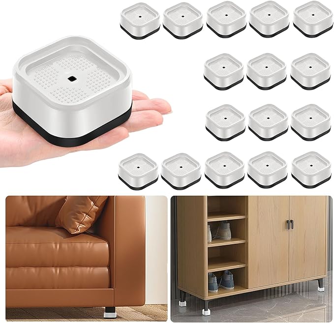 shouwuhho 16 Pack Furniture Risers Adjustable Bed Risers Heavy Duty Lifts Height 1", Square Stackable Bed Risers 1, 2 or 3 Inch for Desk Leg Table Couch Sofa Chair Bed Frame Legs Dorm, White