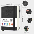 PERCUN Lined Journal Notebook for Men & Women, 160 Pages College Ruled Journal for Writing, A5 Hardcover Leather Notebooks for Work, School, Business, Travel, Daily Diary 5.9" x 8.5" (Black)