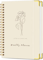 Undated Weekly Planner with Metal Corner Hardcover Notebook , A5 Size Journal with To Do List Planner, Habit Tracker,Weekly Goals for ADHD,Student, Office, Women, Men ,Gifts,6 x 8 inches，Spiral Bindding ,Beige