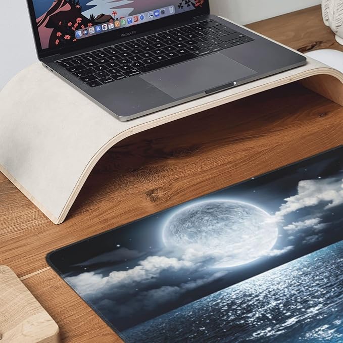 CANFLASHION Gaming Mouse Pad,Large Mouse Pads for Desk,Non-Slip Rubber Base Extended Mousepad,XXL Keyboard Mouse Mat,Computer Keyboard Desk Pad with Stitched Edges,35.4x15.8inch,Full Moon On Sea Night