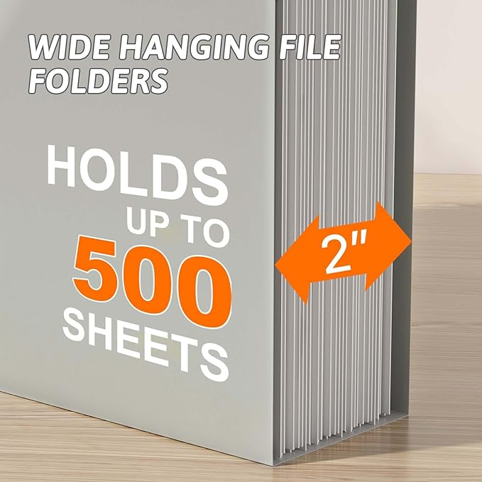Nordun Extra Capacity Plastic Hanging File Folder Letter Size,12 Pack Reinforced Hang Folders with Heavy Duty 2 Inch Expansion,Durable Hanging Organizer Designed for Bulky Files(Grey)