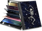 BWEGRHE Slim Credit Card Holder, Dance Skull Skeleton RFID Blocking Metal Wallet for Men & Women, Aluminum Minimalist Hard Case Pocket-Sized Business Cards Organizer (Fits Up to 10 Cards)