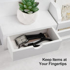 Lwenki Wall Mount Key Holder with Mail Organizer, 100% Paulownia Wood, 7 Metal Hooks, Storage Drawer, Entryway Home Decor (White)