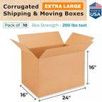 Extra Large Shipping & Moving Boxes 24x16x16 inches (10-Pack) - Extra Strength 200 lb vs Regular - Corrugated Cardboard Boxes - Moving Supplies Box - Large Moving Box heavy duty by IDL Packaging