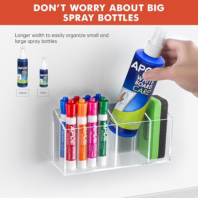 Banafich Magnetic Dry Erase Marker Holder, Acrylic Magnet Pen Holder for Whiteboard, Refrigerator, Magnetic Fridge Organizer for Office, Classroom, Whiteboard Maker Holder, Locker Organizer