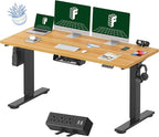 FLEXISPOT EN2Whole-Piece Standing Desk with Clamp Power Strip, 60 x 24 Electric Stand Up Height Adjustable Desk with Cable Management (Black Frame +60" Maple Top, 2 Packages)