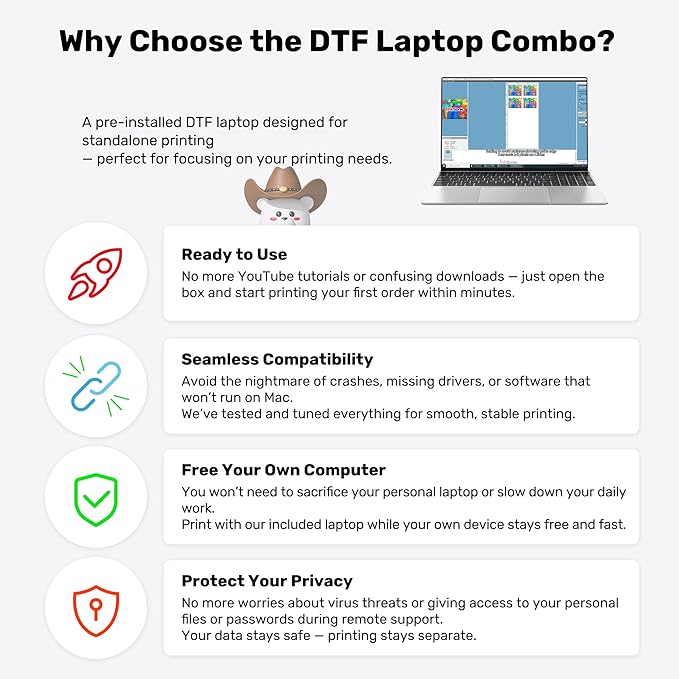 InkSonic R1390 DTF Printer, A3 T shirt Printing Machine with Laptop and Oven Bundle, 13" DTF Printer Machine, Direct to Film Heat Transfer, T-Shirt Maker for Clothes Design, Custom DIY Printing