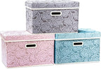PRANDOM Larger Collapsible Storage Cubes with Lids Fabric Decorative Storage Bins Boxes Organizer Containers Baskets with Cover Handles for Bedroom Closet Living Room 17.7x11.8x11.8 Inch 3 Pack