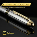 BEILUNER 315 Silver Chrome Fountain Pen,Stunning Luxury Pens with 24K Gold Accents, Gorgeous 24K Gilded Nib(Fine), Ink Converter,Fancy Pen Gift for Men&Women-Elegant, Office, Writing, Nice Design