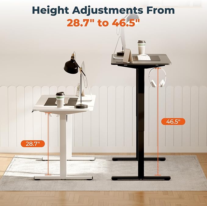 FitStand Adjustable Standing Desk, 47x24 Inches Home Office Desk with Memory Preset, Home Office Desk Computer Workstation Splice Black Top + Black Frame