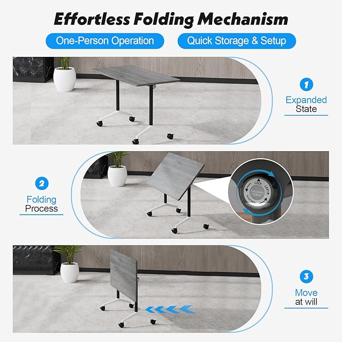 Goakwwuz Conference Room Table, Folding Conference Tables,Thicken Grey Tabletop,Flip Top Wooden Seminar Meeting Room Table for Conference Room Offices (4, Grey, 55.1”)