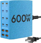 SAIPKYGS USB Charging Station (600W),12-Port USB C Charger Block with Dual 100W PD USB-C Fast Charging Station Hub for MacBook Pro/Air/All iPad Phone 17/16 15/14/13/Pro Max/Samsung Galaxy Note(Blue)
