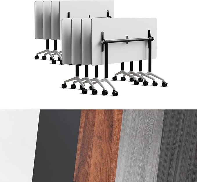 Goakwwuz Conference Room Table, Folding Conference Tables,Thicken Grey Tabletop,Flip Top Wooden Seminar Meeting Room Table for Conference Room Offices (8, Black+White, 70.8”)