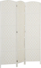 HOMCOM Room Divider, 3 Panel Folding Privacy Screen, 6FT Tall Portable Wicker Weave Partition Wall Divider for Bedroom, Home Office, White