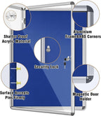 Mifuro 38"x28" Enclosed Bulletin Board, Lockable Weather-Resistant Aluminum Cork Noticeboard for School & Office, Silver Frame w/Blue Flet