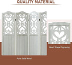 ALeesing 4 Panel Room Divider Fully Assembled, Carved Room Dividers and Folding Screens, 5.6Ft Wood Room Divider Screen Freestanding Partition Wall Dividers for Home Bedroom Office, Rustic White