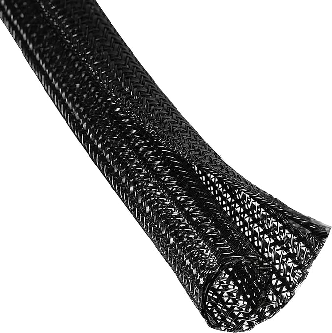 QCSIW 1/4" x 50ft Black Cable Sleeve Cover - Pet-Proof Cord Management System for Home Office Desk, Durable Wire Organizer Protector from Dog Cat Chewing, Flexible Cable Hider (Black)