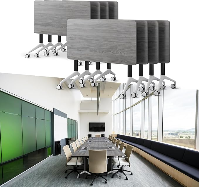 Goakwwuz Conference Room Table, Folding Conference Tables,Thicken Grey Tabletop,Flip Top Wooden Seminar Meeting Room Table for Conference Room Offices (8, Grey, 61.0“)