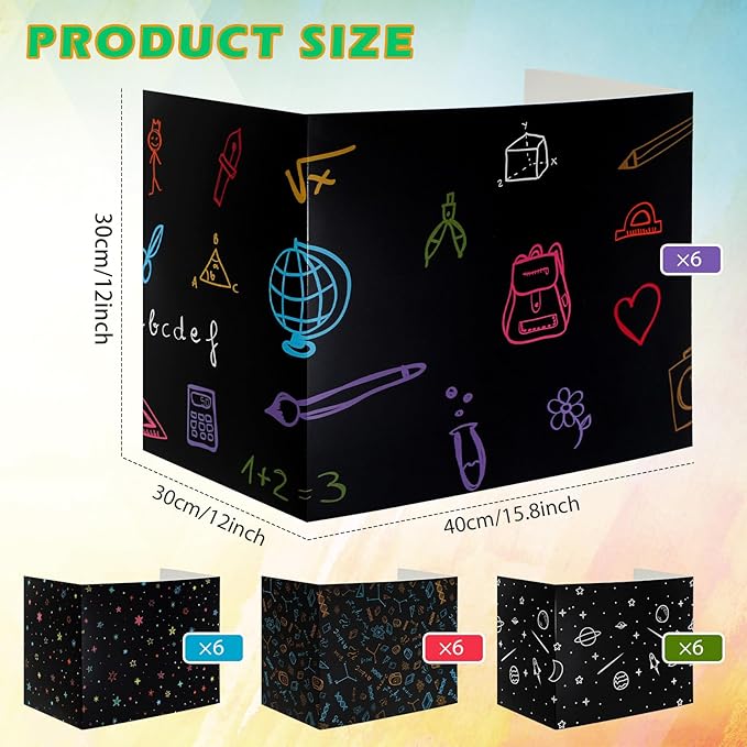 Crtiin 24 Pcs Privacy Folders for Students Desk Dividers Standard School Privacy Cardboard Board Testing Dividers Shield for Classroom Teacher Supplies Keep Eyes from roving(Vibrant)