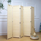 Furnnylane 5 Panel Room Divider and Folding Panel Screen,Bamboo Panel Divider Screen for Room Separation,Beige,67" H x 76.75" W