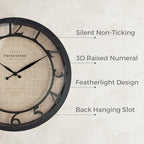 Presentime & Co 13" Farmhouse Series Wall Clock, Cottage Style, Faux Burlap Design, Silent No Ticking, Oil Rubbed Antique Bronze Finish