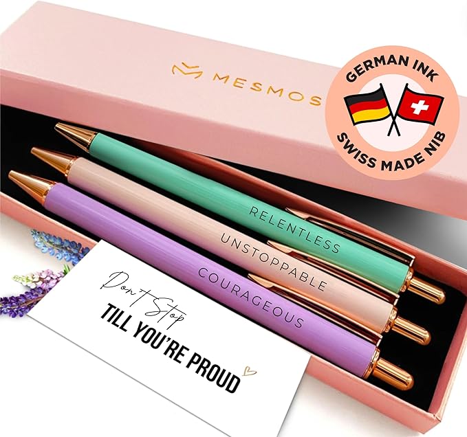 MESMOS Fancy Pen Set - Inspirational Gifts for Women, Office Motivational Writing Pens for Boss Lady, Unique Click Pens for Servers and Promotions
