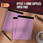 Roneky Pink Legal Pads 8.5 x 11 Wide Ruled Notepads, 3 Pack Note Pads 8.5 x 11 Lined Paper Pink Writing Pads 30 Sheets per Notepad Double-Side Printed Colored Legal Pads for Home, Office, School