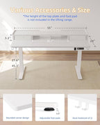 YIHAYO Electric Standing Desk with Drawers, 55 x 24 Inches Adjustable Desk with Storage Shelf, Stand Up Desk with Splice Board, Computer Table for Home Office,White Frame/White Top