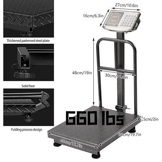 660LBS Industrial Platform Scale Weight Computing Digital Scale Floor Platform Scale with Removable Guardrail Perfect for Postal Luggage Shipping Mailing Weighing LB/KG