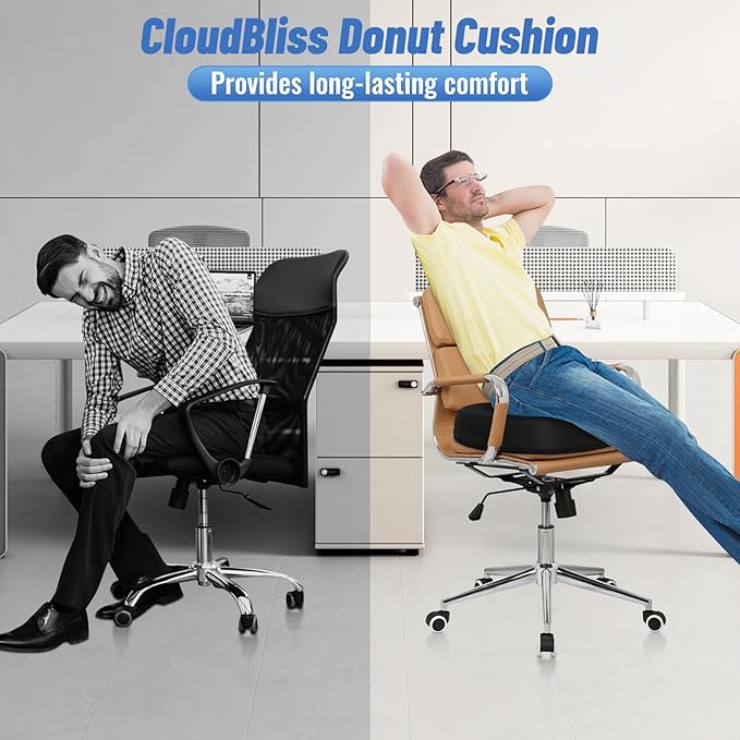 Donut Pillow Seat Cushion Chair Pad for Tailbone Pain Relief and Hemorrhoids, Memory Foam Seat Chair Cushion for Postpartum Pregnancy, Seat Cushions for Men and Women for Home & Office, (Black)