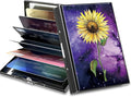 BWEGRHE Slim Credit Card Holder, Sunflower Yellow Purple Galaxy RFID Blocking Metal Wallet for Men & Women, Aluminum Minimalist Hard Case Pocket-Sized Business Cards Organizer (Fits Up to 10 Cards)