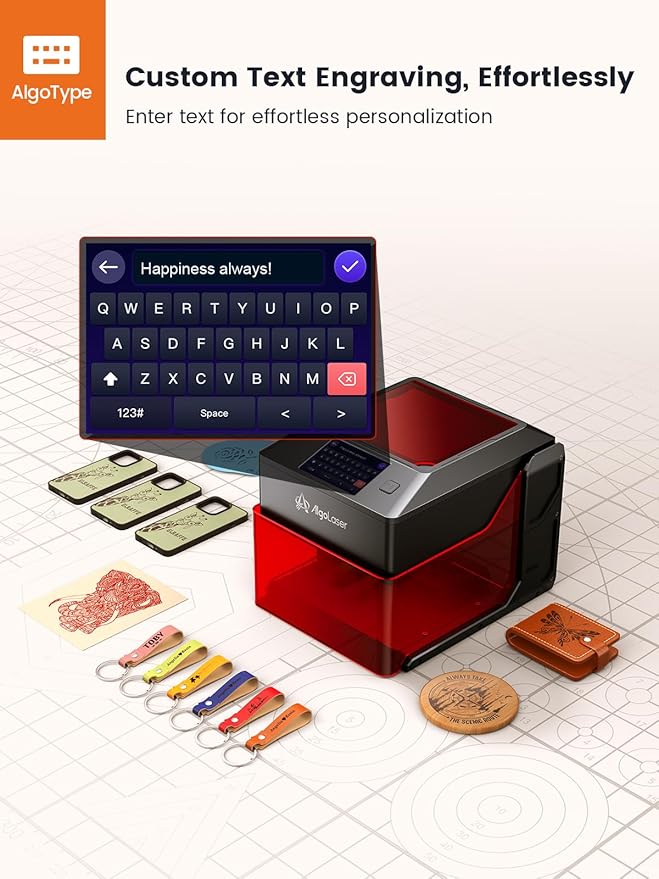 AlgoLaser 5W Smart Laser Engraver Machine: Portable Laser Engraver with 3.5" Touchscreen & 2.0 AlgoOS System - Hand Draw/Wireless Transmission/SD Card/Offline - Laser Engraving for Wood, Leather