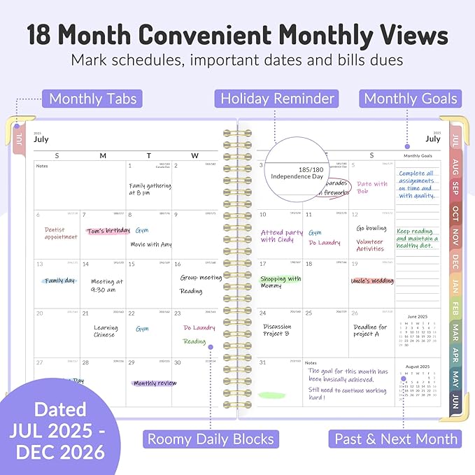 Jul 2025 - Dec 2026 Planner, Forvencer Academic Planner 2025-2026, 18 Month Daily Planner, 6" x 8", Weekly & Monthly Agenda Book, Hardcover Calendar Book, School Supplies for Student Teacher, Pink