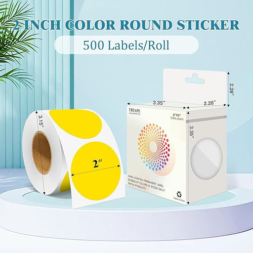 2 Inch Round Color Coding Labels (500 Count) - Yellow Dot Stickers Circle Labels with Dispenser Box for Warehouse, Filing, Industrial, Office Organization