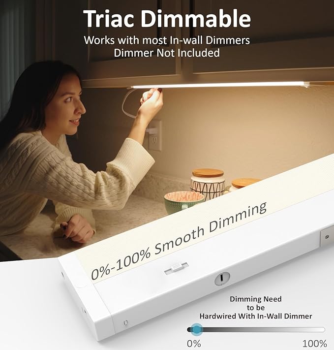 Leetdud LED Under Cabinet Lighting Hardwired or Plug in, 40 Inch 20W, Dimmable 5 Color 2700K/3000K/3500K/4000K/5000K, Linkable Eyes Care Design Counter Lights for Kitchen, Sink, ETL Listed, White
