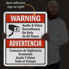 SmartSign 30 x 24 inch “Warning - Audio & Video Surveillance On Duty At All Times” Bilingual Sign, 80 mil Aluminum, 3M Laminated Engineer Grade Reflective Material, Red, Black and White, USA-Made