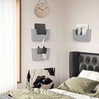 YOHOM No Drilling File Holder Wall Mails Magazines Organizer Adhesive Door Mount, Single Pocket, (White 1) (GREY, 3 PCS)
